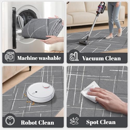 Gray Runner Rug Ultra Non-Slip 2x10 Long Hallway Rugs Washable Modern Tear and - Image 6