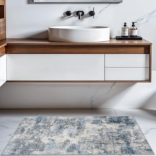 2x4 Rug for Entryway Washable: Non Slip Abstract Runner for Kitchen Blue - Image 5