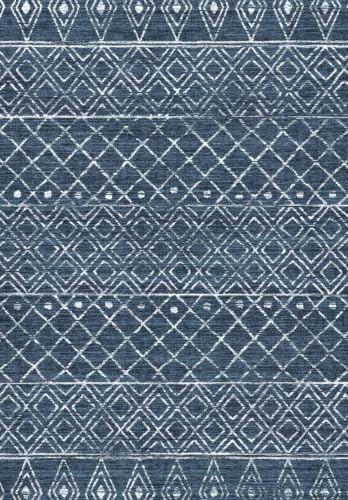 2'6"x8' Moroccan Hallway Runner Rug: Washable Geometric Soft Rugs Navy Blue by BYYVOORugsforYourHome