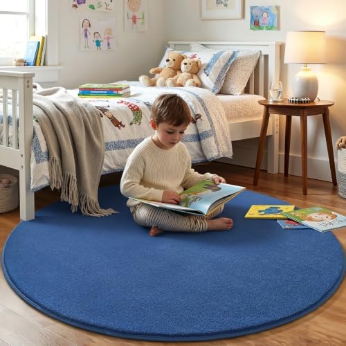 Amearea Blue Round Area Rug 5ft Washable Circle Rug - Image 4