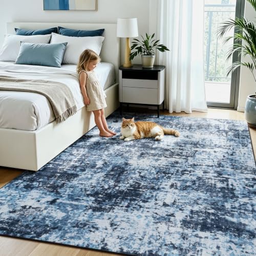 Lessymo Bedroom Rugs 6x9, Washable Carpet Living Room, Abstract Navy Blue - Image 5