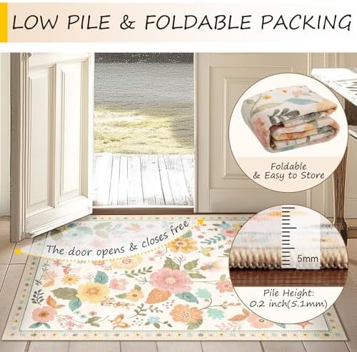 RELEANY Floral Washable 3x5 Area Rugs Beige/White/Orange - Image 5