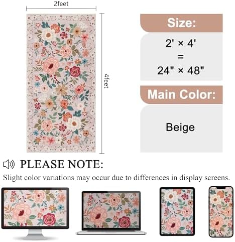 DUKINO 2x4 Entryway Rug, Floral Washable Kitchen Rugs Non Slip - Image 2