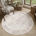 Round Rug 4ft Neutral Beige Washable Circle Rug by Zeeinx