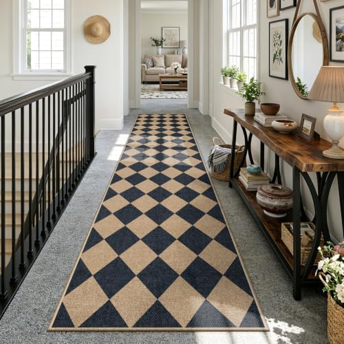 Lahome Checkered Hallways Runner Rug Non Slip by Lahome