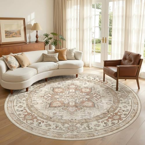 DTICON Vintage Washable 8x8 Round Area Rug Living Room Rugs by DTICON