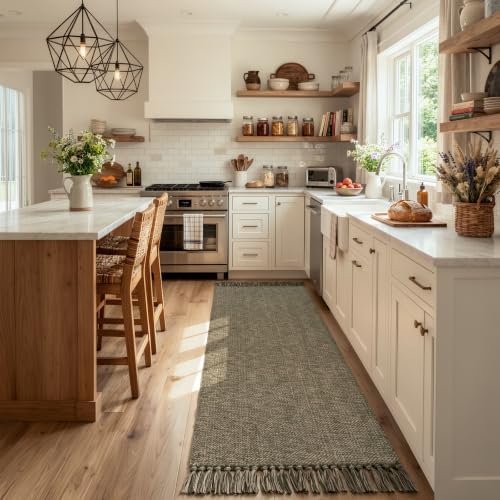 Collive Moss Green Kitchen Runner Rug, Modern Farmhouse Hallway Rugs by Collive
