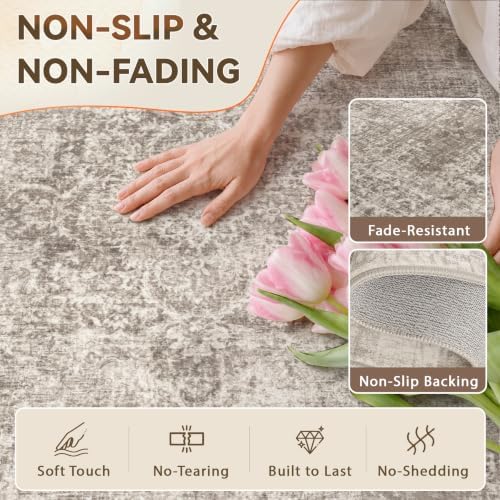 Zomfy 5x7 Area Rugs for Living Room: Washable Vintage Boho Medallion Non Slip - Image 4