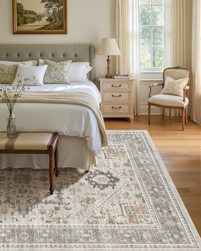 Washable Area Rug-5X7 Vintage Neutral Soft Taupe - Image 4