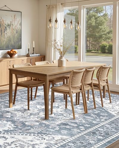 Washable Area Rug-10X14 Vintage Neutral Soft Blue - Image 5