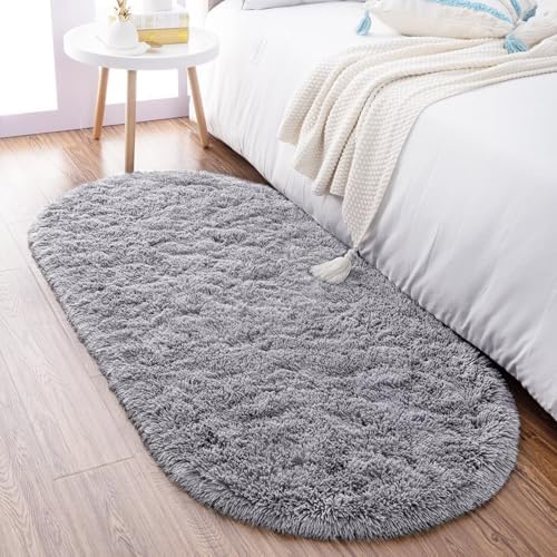 Noahas 2.8x6.3 Grey Fluffy Soft Oval Rug Non-Slip by ModernHomeDecor