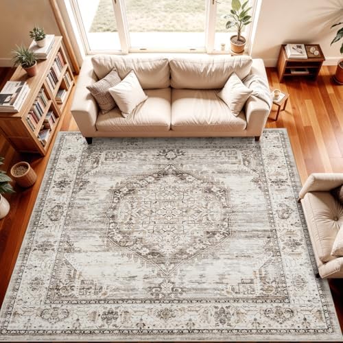 7x7 Area Rug Washable Living Room Rugs: 7ft Square Ultra Thin Soft Oriental - Image 2