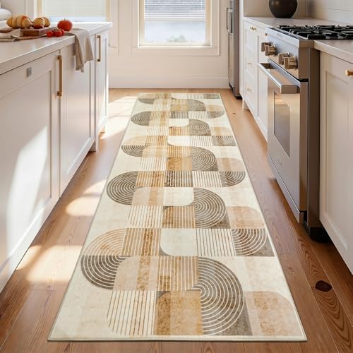 Washable Modern Geometric Hallway Runner Rug - Image 4