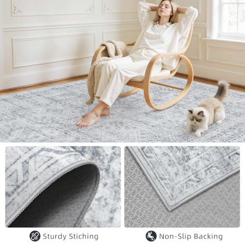 5x8 Area Rugs Living Room: Bedroom Neutral Washable Carpet Gray - Image 4