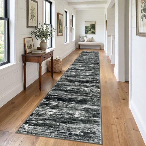 KOZYFLY Modern Washable Long Rug Runner 2.6x18 Hallway Rug Black White Grey - Image 3