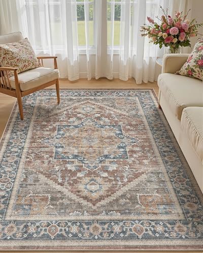 Washable Area Rug-6X9 Vintage Neutral Soft Antique Red by MICGEEK