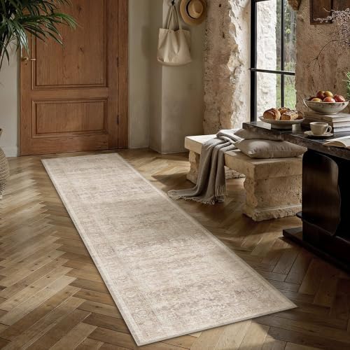 HUGEAR Beige Washable 2x12 Runner Rugs by HUGEAR