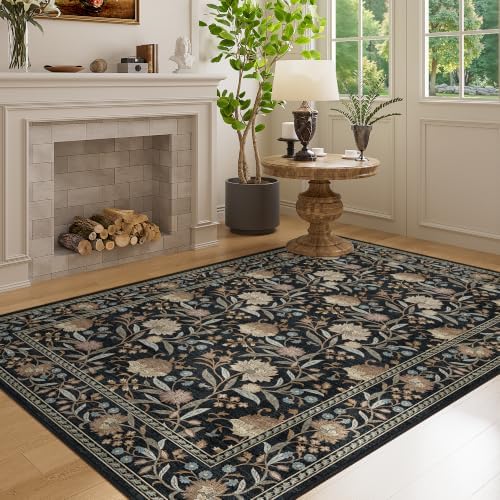 DUKINO 4x6 Area Rug, Washable Vintage Floral Rug - Image 5
