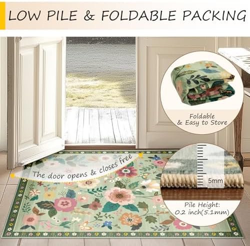 RELEANY Floral Washable 5x7 Area Rugs LightGreen - Image 5