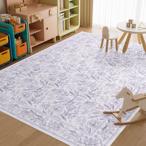 DUKINO 9x12 Area Rug for Living Room, Vintage Floral Washable Rug - Image 5