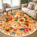 RELEANY Floral Washable Round 8ft Area Rug Orange/Yellow/Red by RELEANY