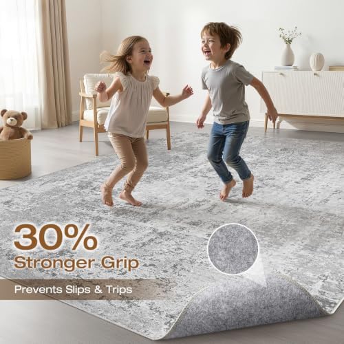 LOONGRUG 7x9 Area Rug Washable Neutral Modern Living Room Rug Light Gray - Image 3