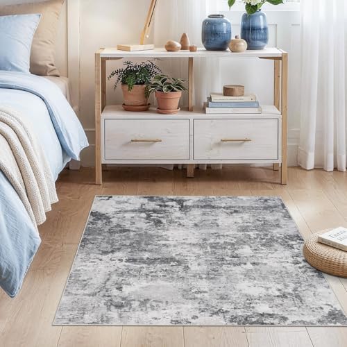 HILORUUG 3x3 Rug Square Washable: Non Slip Abstract Entry Runner Black Grey - Image 5
