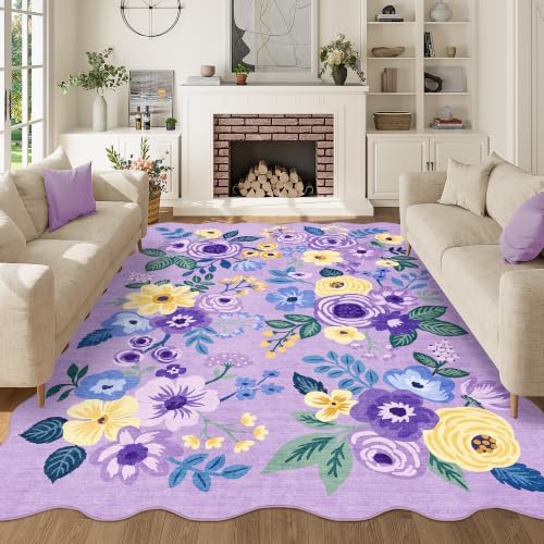 DUKINO 5x7 Area Rugs for Bedroom, Floral Washable Rug Non Slip by DUKINO
