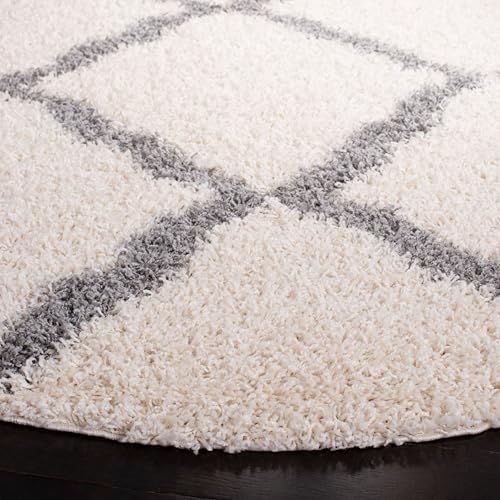 SAFAVIEH Dallas Shag Round Rug 8', Soft Plush Moroccan Ivory & Grey SGD257F - Image 3