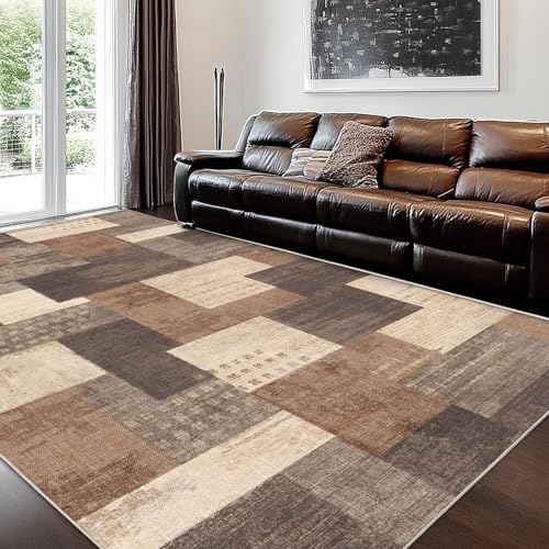 Modern Geometric Patchwork Indoor Beige Area Rug - Image 3