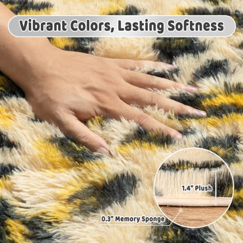 5x7 Shag Rugs for Living Room, Washable Khaki Leopard - Image 6