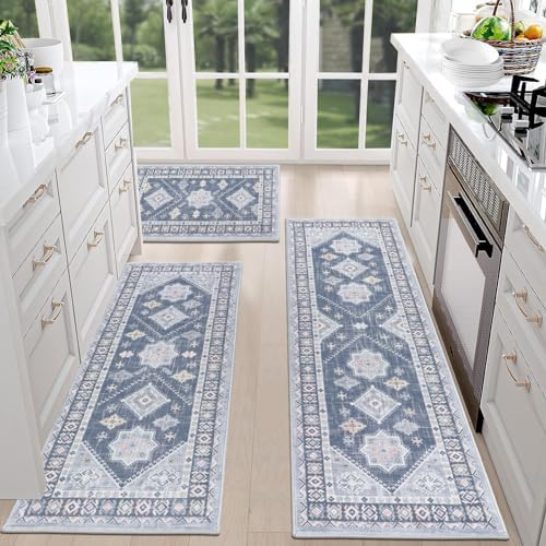 HEBE Boho Kitchen Rugs Set of 3, Non Slip Washable Kitchen Mats - Image 3