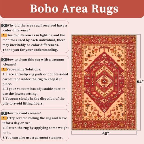 SERISSA 5x7 Washable Non Slip Boho Area Rug - Image 2
