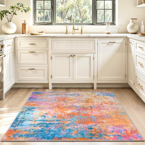 Entryway Rug 3x4 Rainbow Bedroom Area Rug Washable Non Slip Abstract Boho Rugs - Image 2