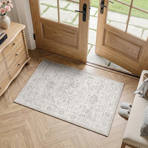 FMFUNCTEX 2x3 Washable Grey Neutral Distressed Oriental Entryway Area Rug by Fmfunctex