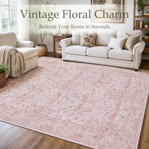 JOLLYVOGUE 3x5 Washable Rug, Vintage Floral Area Rug - Image 2