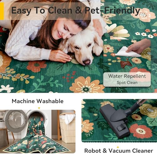 RELEANY Floral Washable 4x6 Area Rugs DarkGreen - Image 3