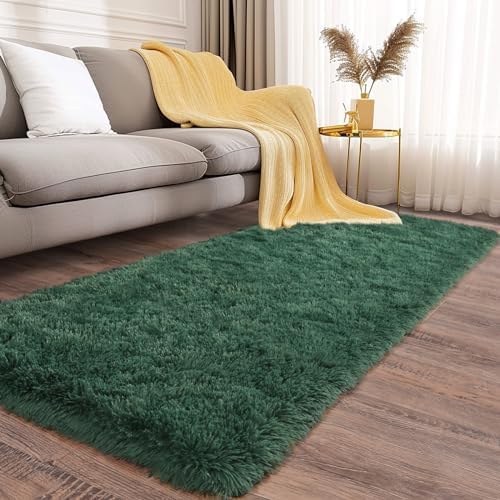 Soft Runner Rugs for Bedroom Hallways, 2x6 Green Fluffy Shag Throw Area Rug Non - Image 3