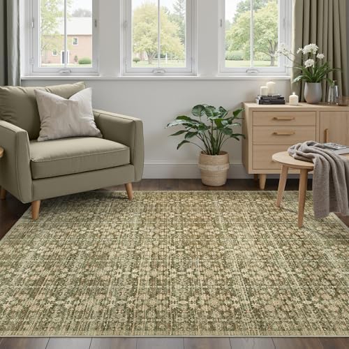DCX Washable 4x6 Neutral Rug, Olive Green by DCXWashableRug