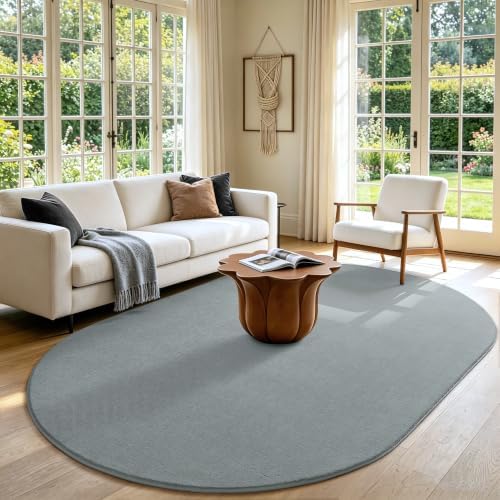 LOCHAS Soft Oval Rug 5x8, Washable Grey Area Rugs by LOCHAS