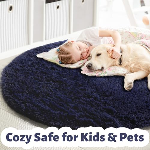 Amdrebio Dark Navy Blue Round Rug 4Ft - Image 4