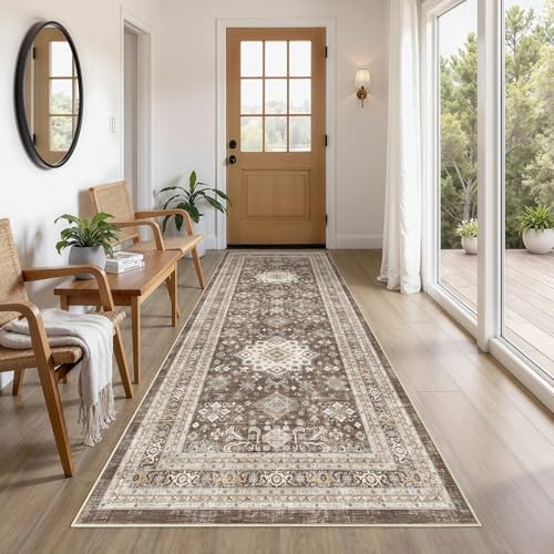 cotiled 3x8 Hallway Runner Rug for Entryway, Non-Slip Vintage, Dark Brown by COTILED