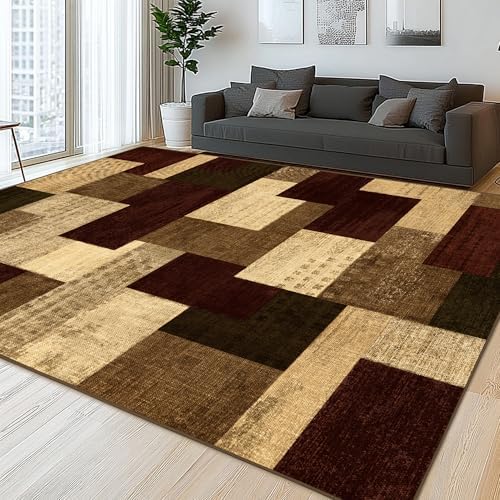 Modern Geometric Patchwork Indoor Burgundy Area Rug by QDUIDU