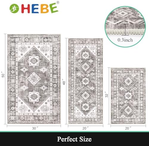 HEBE Boho Kitchen Rugs Set of 3, Non Slip Washable Kitchen Mats - Image 2