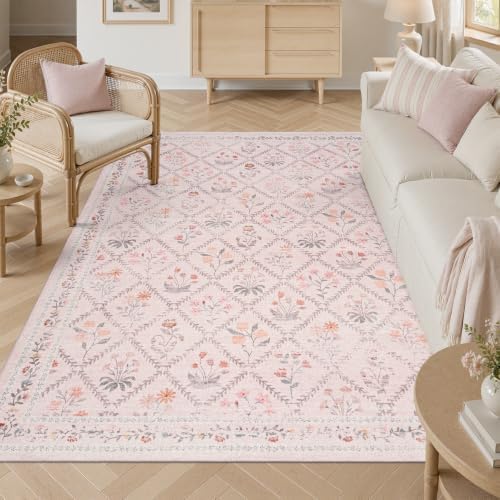 DCX Washable 4x6 Pink Floral Rug - Image 4