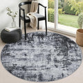 Round Area Rug Living Room: 4 ft Modern Washable Carpet Dark by FXRHLP