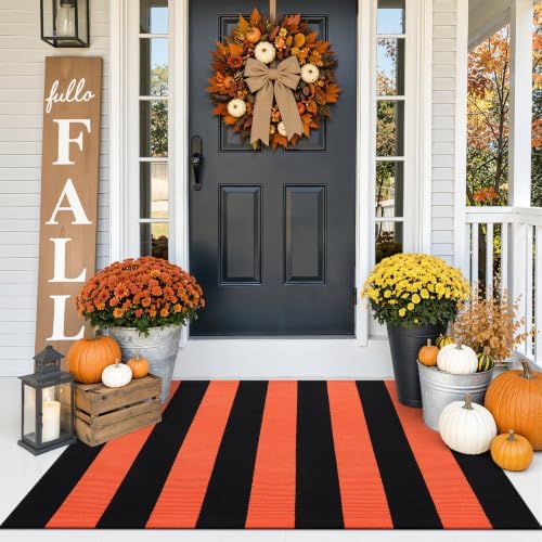 OLANLY Orange and Black Striped Rug 2'4" x 3'7" by OLANLY