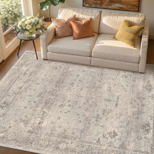 TALANOVA Greige 5x7 Washable Area Rug by TALANOVA
