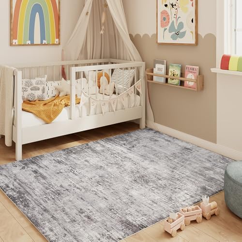 4x6 Black Gray Washable Area Rug by Unknown