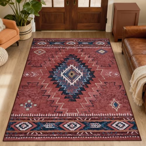 Yinhua 3x5 Entryway Rug Washable, Rust Western Area Rug Low-Pile by yinhua
